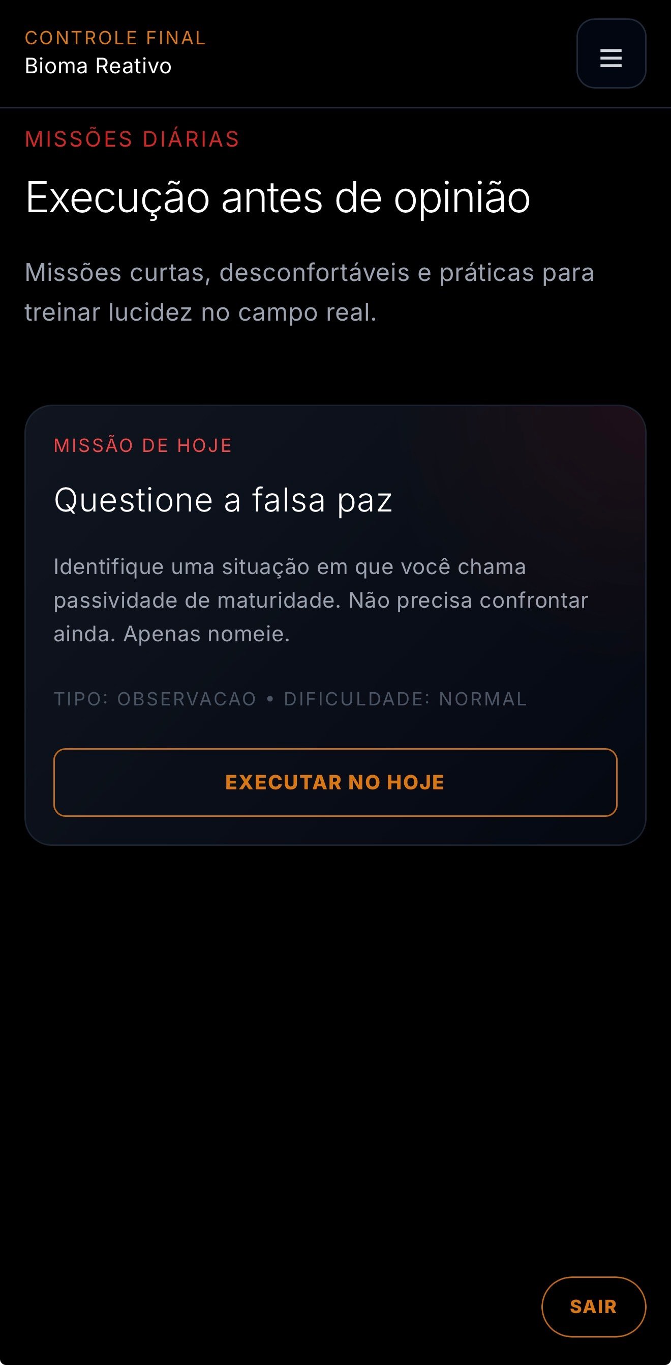 Print da missão do Bioma Reativo