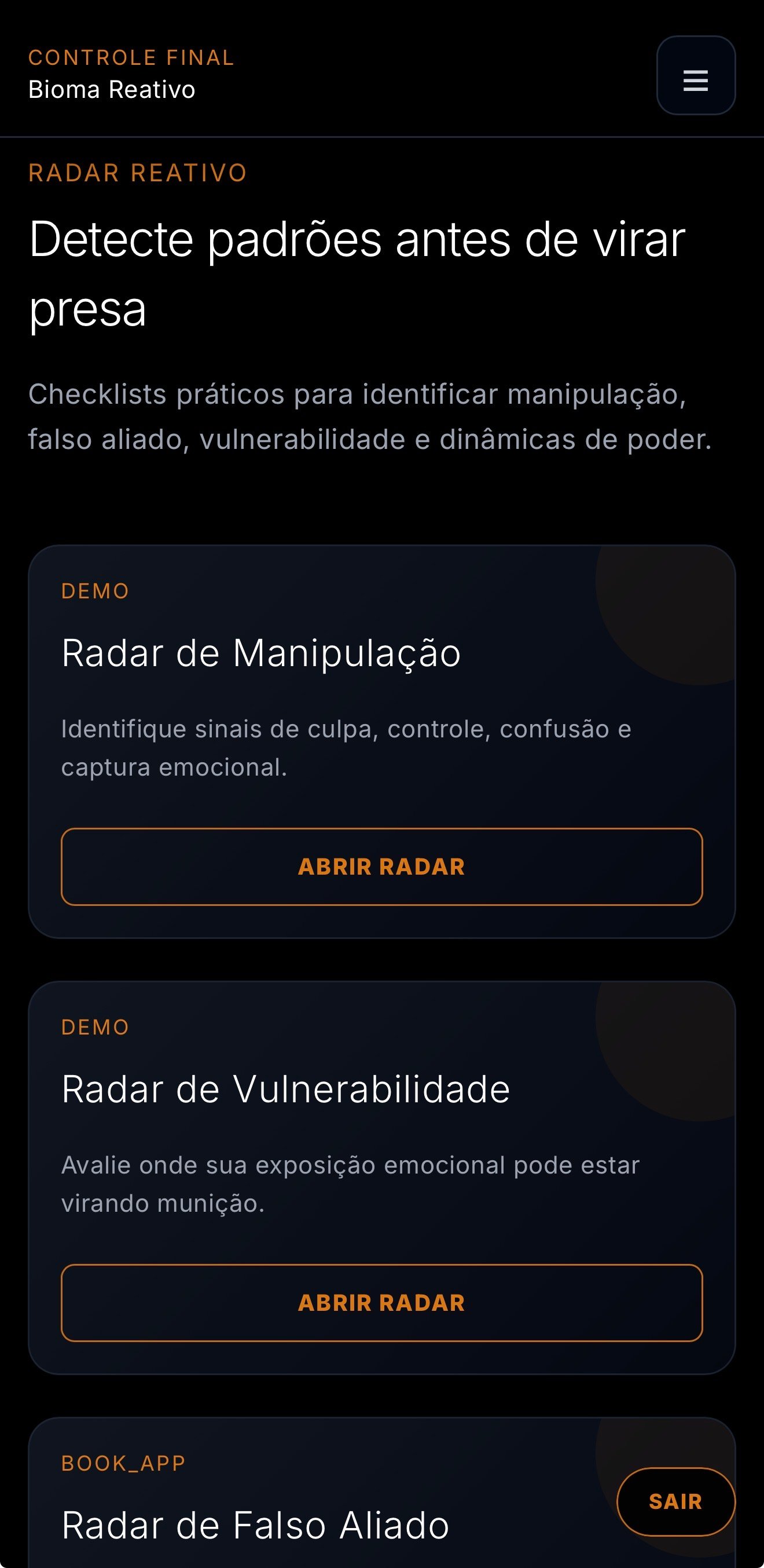 Print do radar do Bioma Reativo
